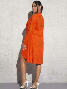 SHEIN SXY Cổ áo thác nước Mở Mặt trước áo - Màu Cam san hô - Xem 2