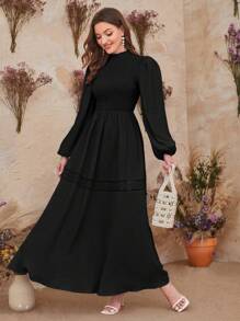 Modelyn 小高領燈籠袖蕾絲花邊洋裝 - 黑色 - 查看 3