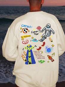 Manfinity EMRG 寬鬆男標語和卡通圖案落肩運動衫 - 杏色 - 查看 1