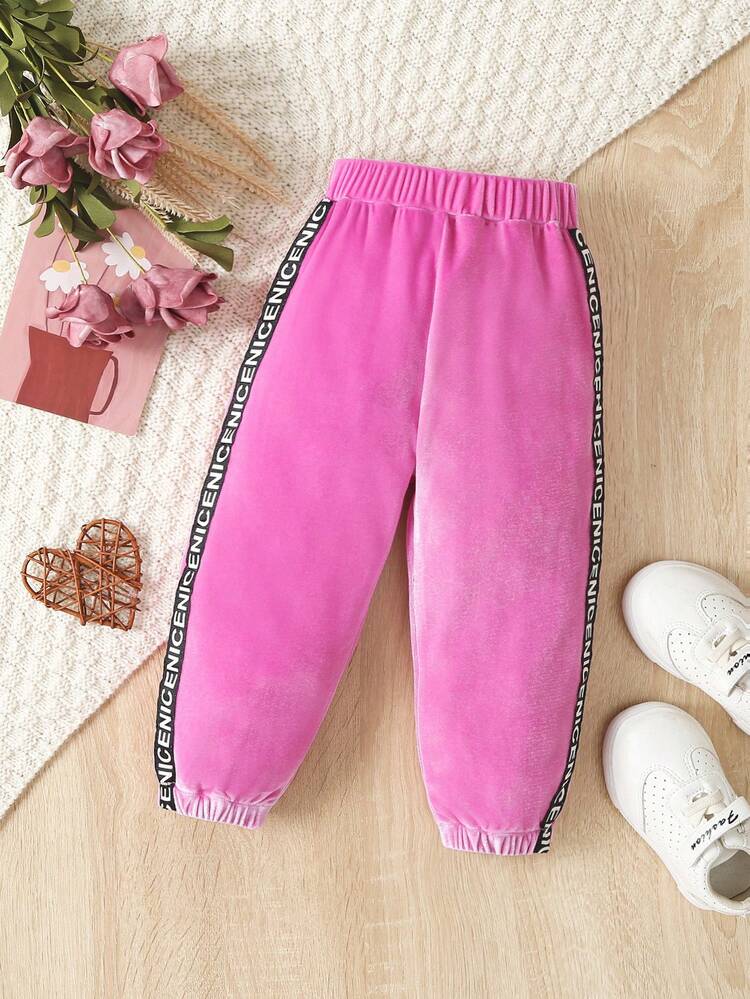 Baby Girl Contrast Letter Tape Side Pants