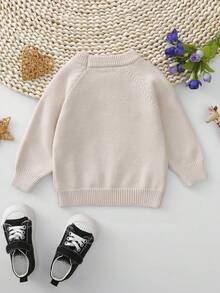 Baby Girl Crochet Heart Raglan Sleeve Sweater - Apricot - View 2