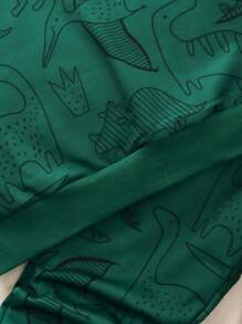 SHEIN Young Boy Dinosaur Print Sweatshirt & Sweatpants - Dark Green - View 6