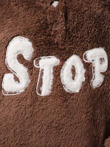 SHEIN Tween Girl Letter Embroidery Teddy Hoodie