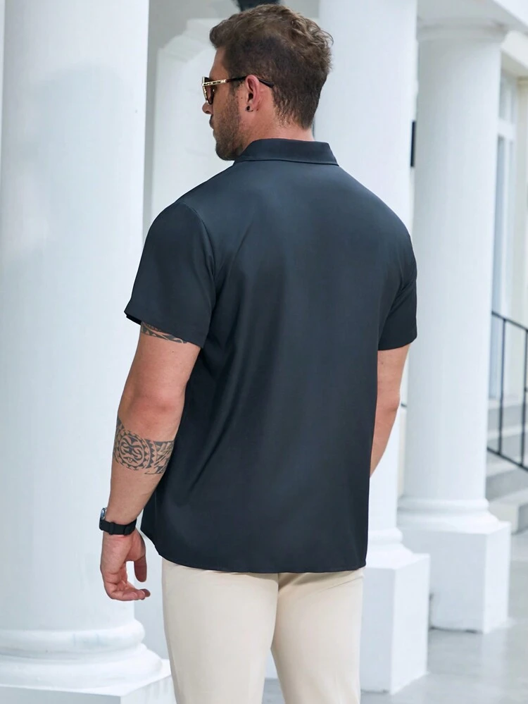 Men Plus Colorblock Pocket Patched Shirt