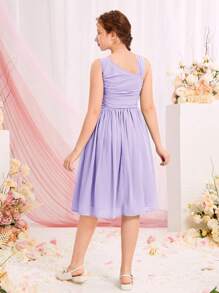 SHEIN 青少年女孩不對稱領褶邊雪紡洋裝 - 淡紫色 - 查看 3