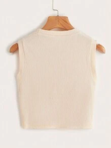 GOLDENLINE Top tank de coche con estampado de letra de canalé - Albaricoque - Ver 2