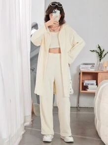 Thiếu niên cô gái Chất rắn Áo ba lỗ & Quần & Áo trùm đầu - trắng - Xem 6