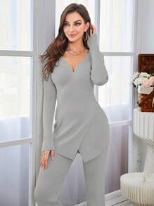 Mulvari Crossover Sweater & Knit Pants - Light Grey - View 5