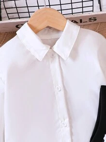 SHEIN 女小童千鳥格印花背心上衣&襯衫洋裝 - 黑與白 - 查看 6