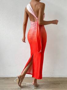 Zolique 漸層單肩褶邊高衩洋裝 - 彩色 - 查看 5