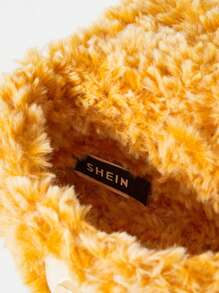 SHEIN VCAY Schultertasche Kontrast Farbe Plüsch Klappe, Quadrat, mit Modisch Kette, Gurt,