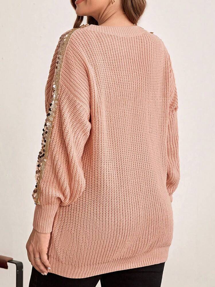Plus Contrast Sequin Drop Shoulder Sweater