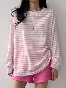 DAZY 女式条纹落肩T恤长袖女式上衣，秋季女装