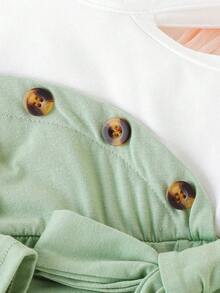 女嬰雙色不對稱領腰帶連身褲 - 綠色 - 查看 4