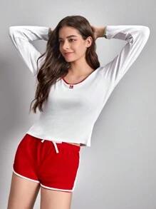 SHEIN Sports Tương phản ràng buộc Ngoài trời Áo thun - trắng - Xem 5