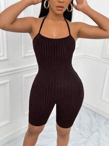 Slaydiva Đơn vị Nữ Lộ Lưng Buộc lại Gân đan màu trơn - màu đen - Xem 6