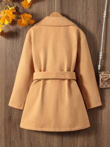 SHEIN Tween Girl 1pc Double Breasted Belted Overcoat - Camel - View 2
