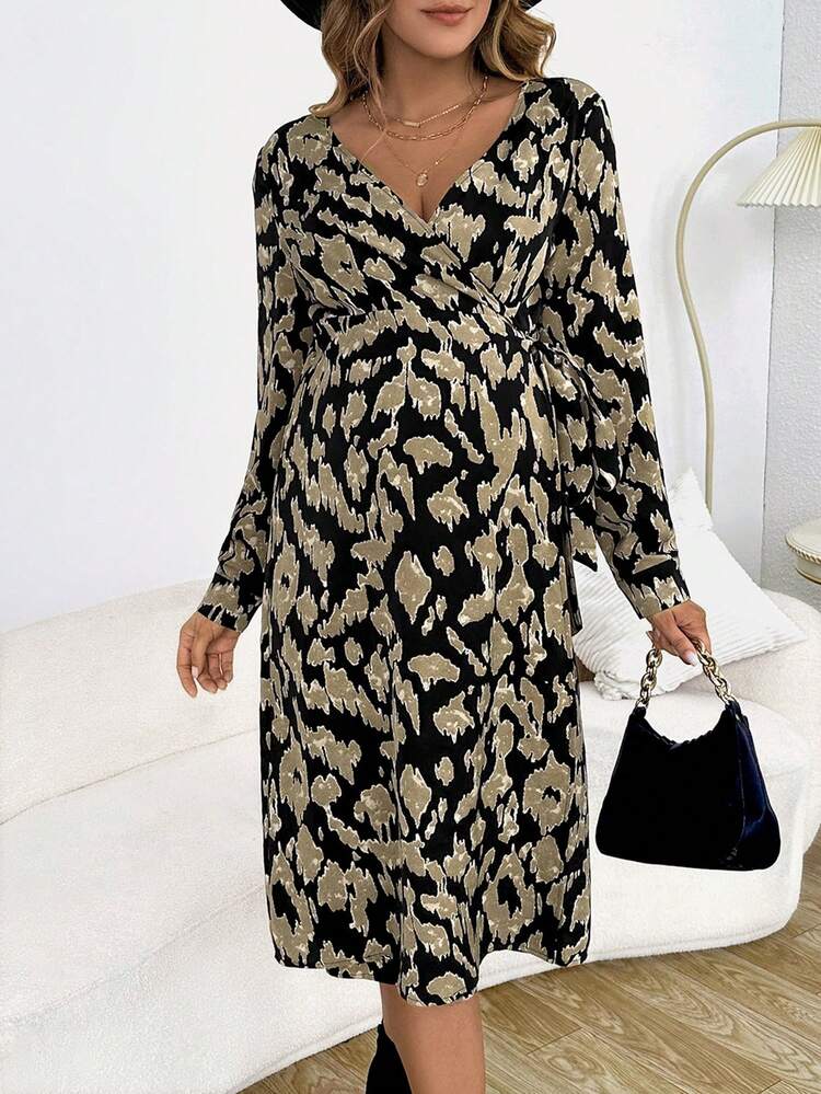 Maternity Allover Print Knot Side Wrap Dress