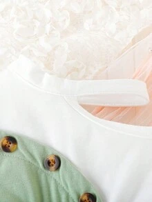 女嬰雙色不對稱領腰帶連身褲 - 綠色 - 查看 3