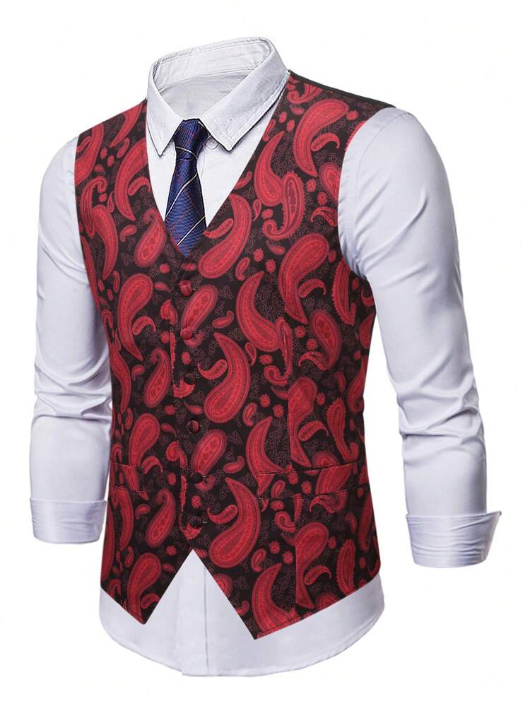 Men Plus 1pc Paisley Print Waistcoat