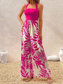 Breezaya Bản in nhiệt đới Ca-vát Backless Áo liền quần Dây thắt cổ - Nhiều màu - Xem 5