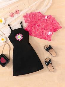 SHEIN Cô Gái Trẻ Đồ trang trí hoa Lưới Áo & Váy Dây - Nhiều màu - Xem 1