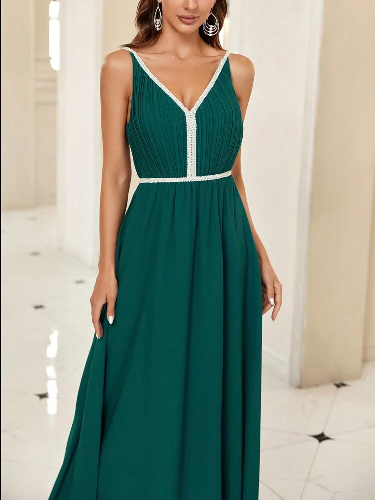 Contrast Trim Chiffon Prom Dress