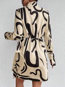 SHEIN Frenchy Allover Print Knot Side Wrap Shirt Dress - Multicolor - View 2