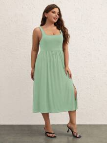 SHEIN BASICS Plus Split Thigh Cami Dress - Mint Green - View 1