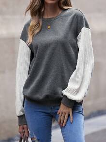 SHEIN LUNE Khối màu Thả vai Áo nỉ - Nhiều màu - Xem 5