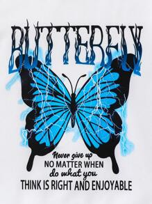 SHEIN Adolescent Fille Sweat-Shirt À Capuche Motif Slogan Et Papillon