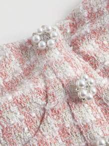 SHEIN MOD Plaid Print Button Front Pearl Buckle Valentine Day  Pink Tube Top - Multicolor - View 3