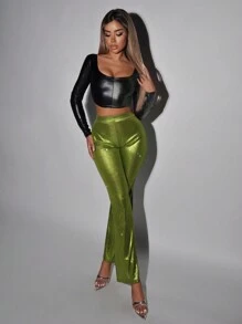 SHEIN ICON Halloween Flare Leg Pants - Lime Green - View 5