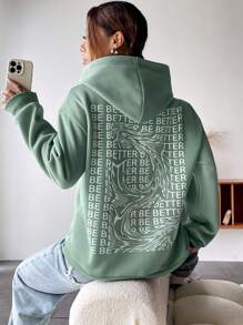 SHEIN Unity 字母圖案落肩袖連帽衫 - 綠色 - 查看 6