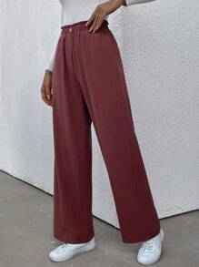 SHEIN LUNE Nếp gấp cao eo Túi nghiêng Quần - Cà phê nâu - Xem 6