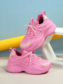 蜜粉粉色時尚甜美厚底粗跟女子運動鞋，休閒運動鞋 - 彩色 - 查看 3