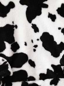 SHEIN 女大童奶牛圖案連帽法蘭絨上衣&字母貼布長褲 - 黑與白 - 查看 5