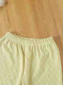 Chica Joven Conjunto de pijama con bordado con ojal ribete con fruncido de manga amplia - Amarillo - Ver 3