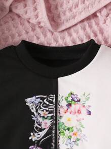 Baby Girl Butterfly Print Two Tone Sweatshirt - Black and White - View 3