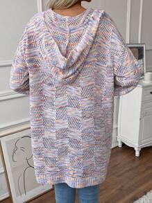 SHEIN LUNE Thuốc nhuộm Không gian Thả vai áo có mũ Áo len Duster - Nhiều màu - Xem 2