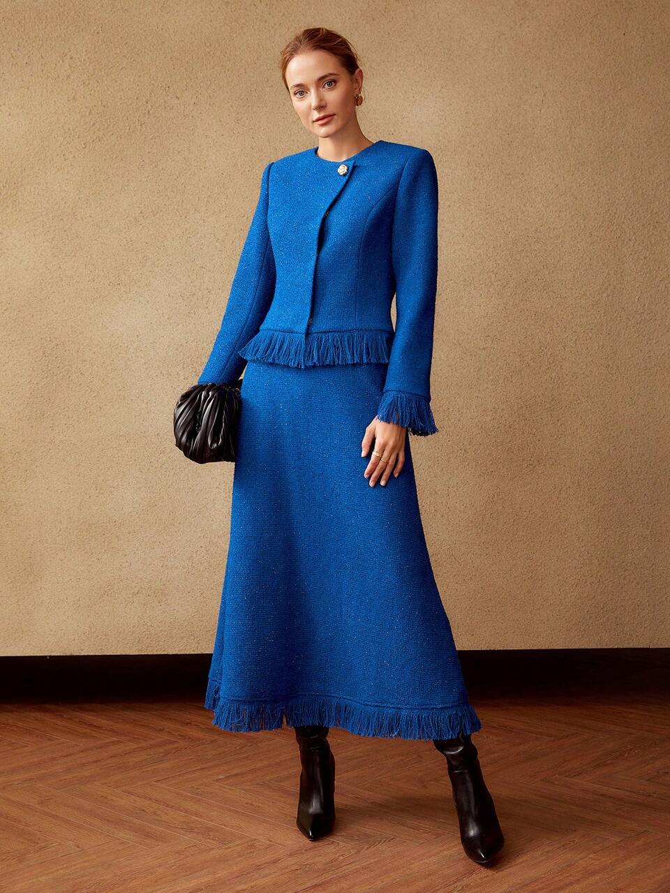WOOL-BLEND RAW HEM SKIRT