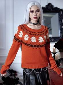 Joress PUNK Jersey Halloween con patrón de cráneo de manga raglán