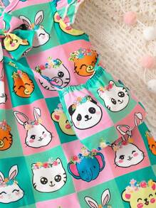 SHEIN 嬰兒卡通圖案荷葉邊連衣裙帶配件包 - 彩色 - 查看 4