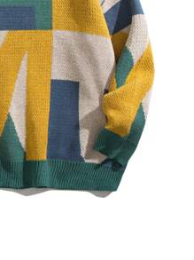 男士几何图案落肩毛衣，秋冬款 - 綠色 - 查看 5