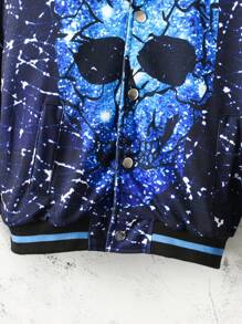 Tween Boy Skull Print Striped Trim Drop Shoulder Bomber Jacket Without Hoodie - Blue - View 3