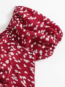 SHEIN VCAY Hơn In Toàn bộ Nút phía trước Top Cây trồng & Xù Hoa Sen Váy - Đỏ và trắng - Xem 3