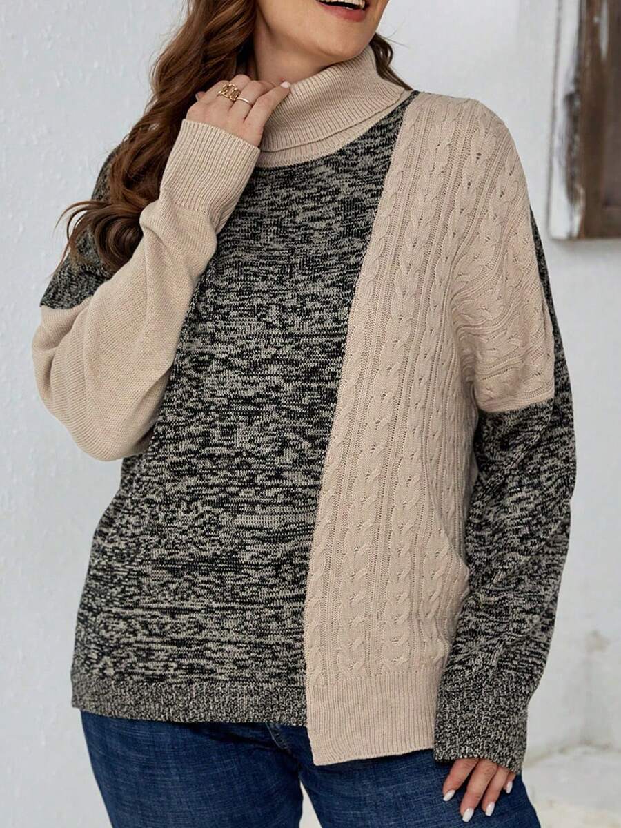 EMERY ROSE Hơn Khối màu Áo cao cổ tay cánh Viền không đối xứng Áo len - Nhiều màu - Xem 1