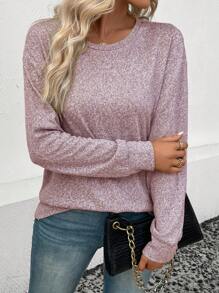 SHEIN LUNE 素色落肩T恤 - 藕粉色 - 查看 4