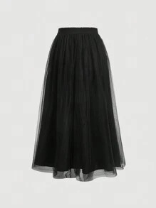 SHEIN MOD Solid Mesh Overlay Skirt - Black - View 2