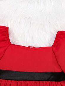 SHEIN Baby Girl Square Neck Flounce Sleeve Dress - Red - View 4